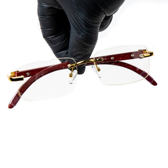 Men's Woodgrain Vintage Clear Rimless Gold Frame Hip Hop Glasses - Picture 2 of 5